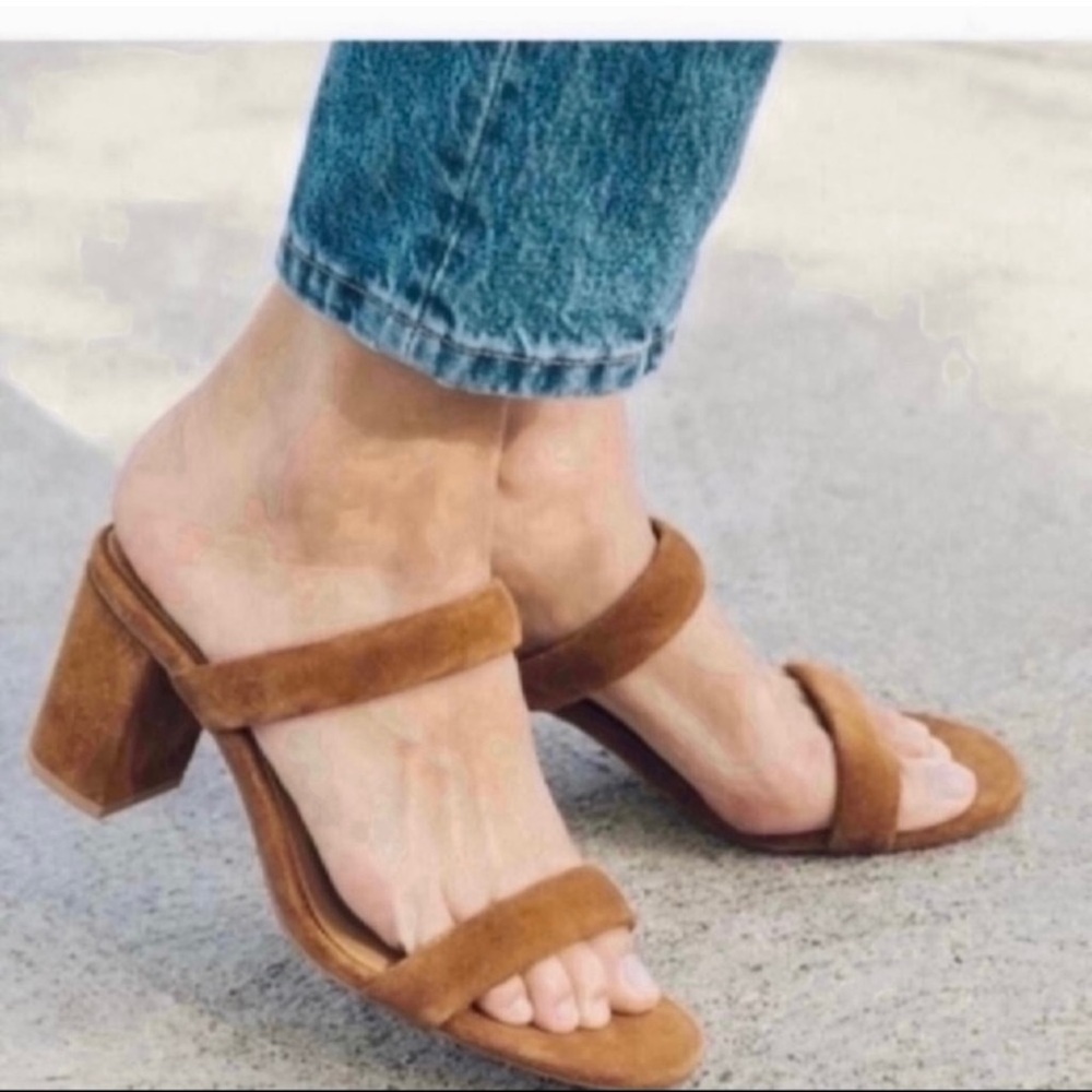 Soludos Tan Suede Block Heel Slide Sandals
